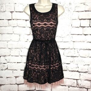 BeBop black lace overlay over salmon pink tulle dress Sleeveless Size Small
